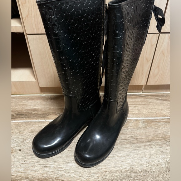 COACH Signature Fern Lace-Up Corset Signature Logo Rain Boots Black Sz 9 - Picture 1 of 7